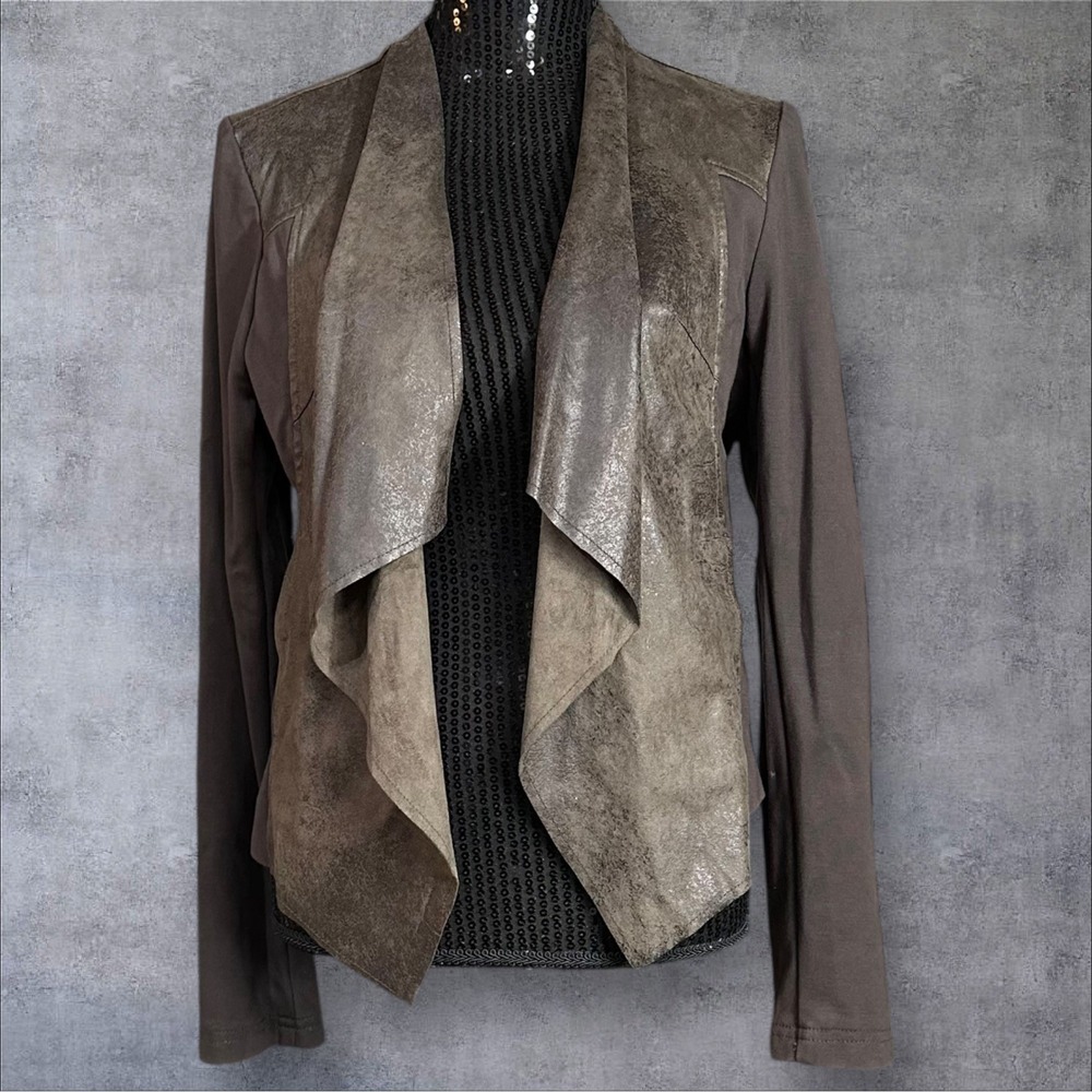 Edyson Women's Jacket Size Large Brown Faux Leather Maisha‎ Ponte Open Front